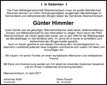 Anzeige von Günter Himmler von MGO