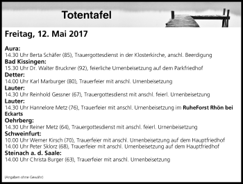 Anzeige von Totentafel vom 12.05.2017 von MGO