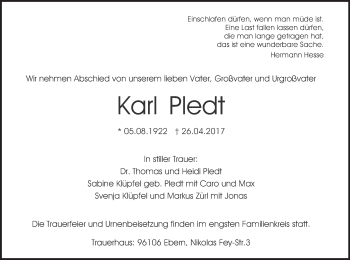 Anzeige von Karl Pledt von MGO