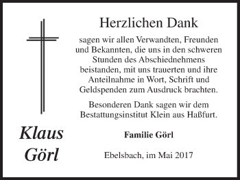 Anzeige von Klaus Görl von MGO