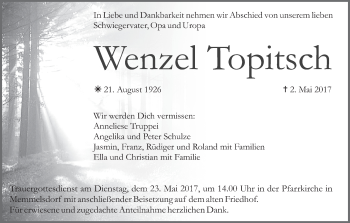 Anzeige von Wenzel Topitsch von MGO
