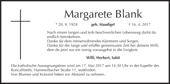 Anzeige von Margarete Blank von MGO