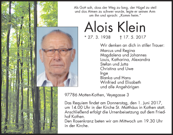Anzeige von Alois Klein von MGO
