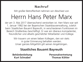 Anzeige von Hans Peter Marx von MGO