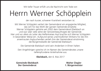 Anzeige von Werner Schöpplein von MGO