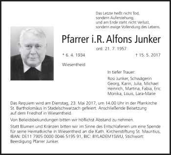 Anzeige von Alfons Junker von MGO