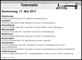 Anzeige von Totentafel vom 11.05.2017 von MGO