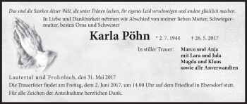 Anzeige von Karla Pöhn von MGO