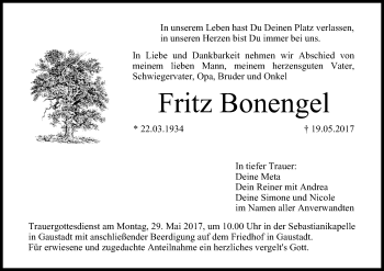 Anzeige von Fritz Bonengel von MGO