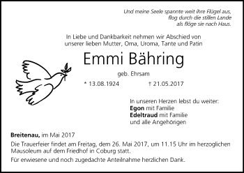 Anzeige von Emmi Bähring von MGO