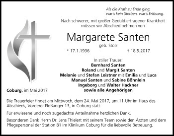 Anzeige von Margarete Santen von MGO