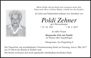 Anzeige von Poldi Zehner von MGO