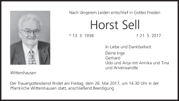 Anzeige von Horst Sell von MGO