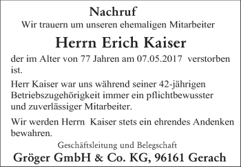 Anzeige von Erich Kaiser von MGO
