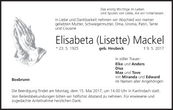 Anzeige von Elisabeta Mackel von MGO