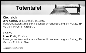 Anzeige von Totentafel vom 18.05.2017 von MGO