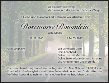 Anzeige von Rosemarie Römmlein von MGO