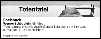 Anzeige von Totentafel vom 06.05.2017 von MGO