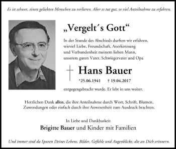 Anzeige von Hans Bauer von MGO