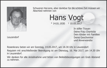 Anzeige von Hans Vogt von MGO