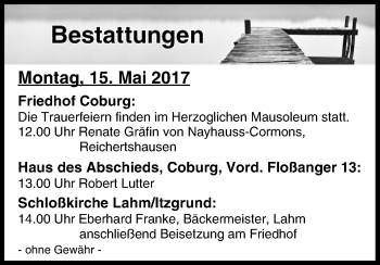 Anzeige von Bestattungen vom 15.05.2017 von MGO