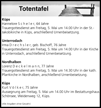 Anzeige von Totentafel vom 04.05.2017 von MGO