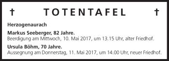 Anzeige von Totentafel vom 09.05.2017 von MGO