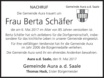 Anzeige von Berta Schäfer von MGO
