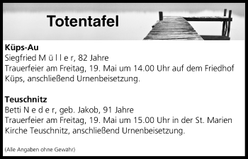 Anzeige von Totentafel vom 18.05.2017 von MGO
