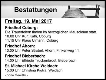 Anzeige von Bestattungen vom 19.05.2017 von MGO
