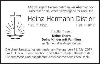 Anzeige von Heinz-Hermann Distler von MGO