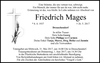 Anzeige von Friedrich Mages von MGO