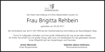 Anzeige von Brigitta Rehbein von MGO