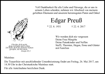 Anzeige von Edgar Preuß von MGO