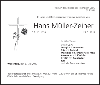Anzeige von Hans Müller-Zeiner von MGO