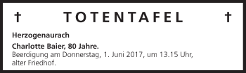 Anzeige von Totentafel vom 30.05.2017 von MGO