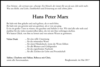 Anzeige von Hans Peter Marx von MGO