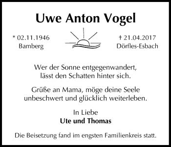 Anzeige von Uwe Anton Vogel von MGO