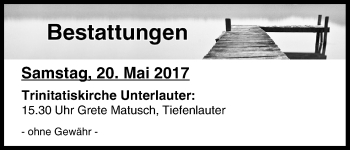 Anzeige von Bestattungen vom 20.05.2017 von MGO