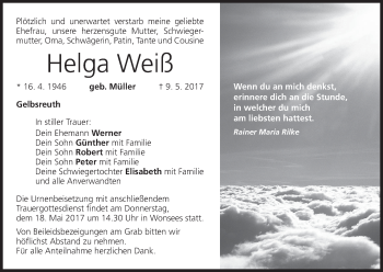 Anzeige von Helga Weiß von MGO