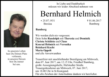 Anzeige von Bernhard Helmich von MGO