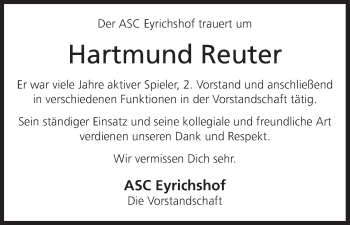 Anzeige von Hartmund Reuter von MGO