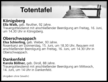 Anzeige von Totentafel vom 14.06.2017 von MGO