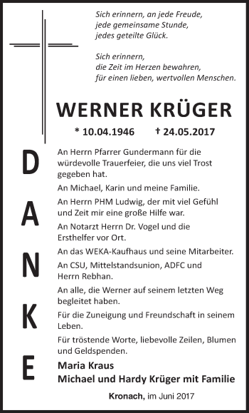 Anzeige von Werner Krüger von MGO