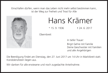 Anzeige von Hans Krämer von MGO