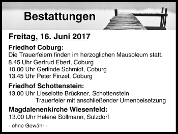 Anzeige von Bestattungen vom 15.06.2017 von MGO