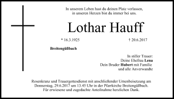 Anzeige von Lothar Hauff von MGO