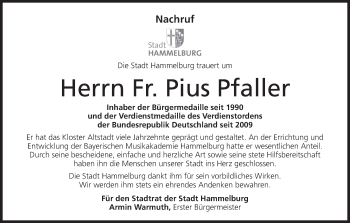 Anzeige von Frater Guardian Pius Pfaller von MGO