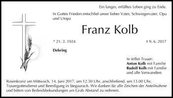 Anzeige von Franz Kolb von MGO
