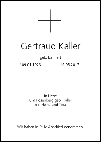 Anzeige von Gertraud Kaller von MGO